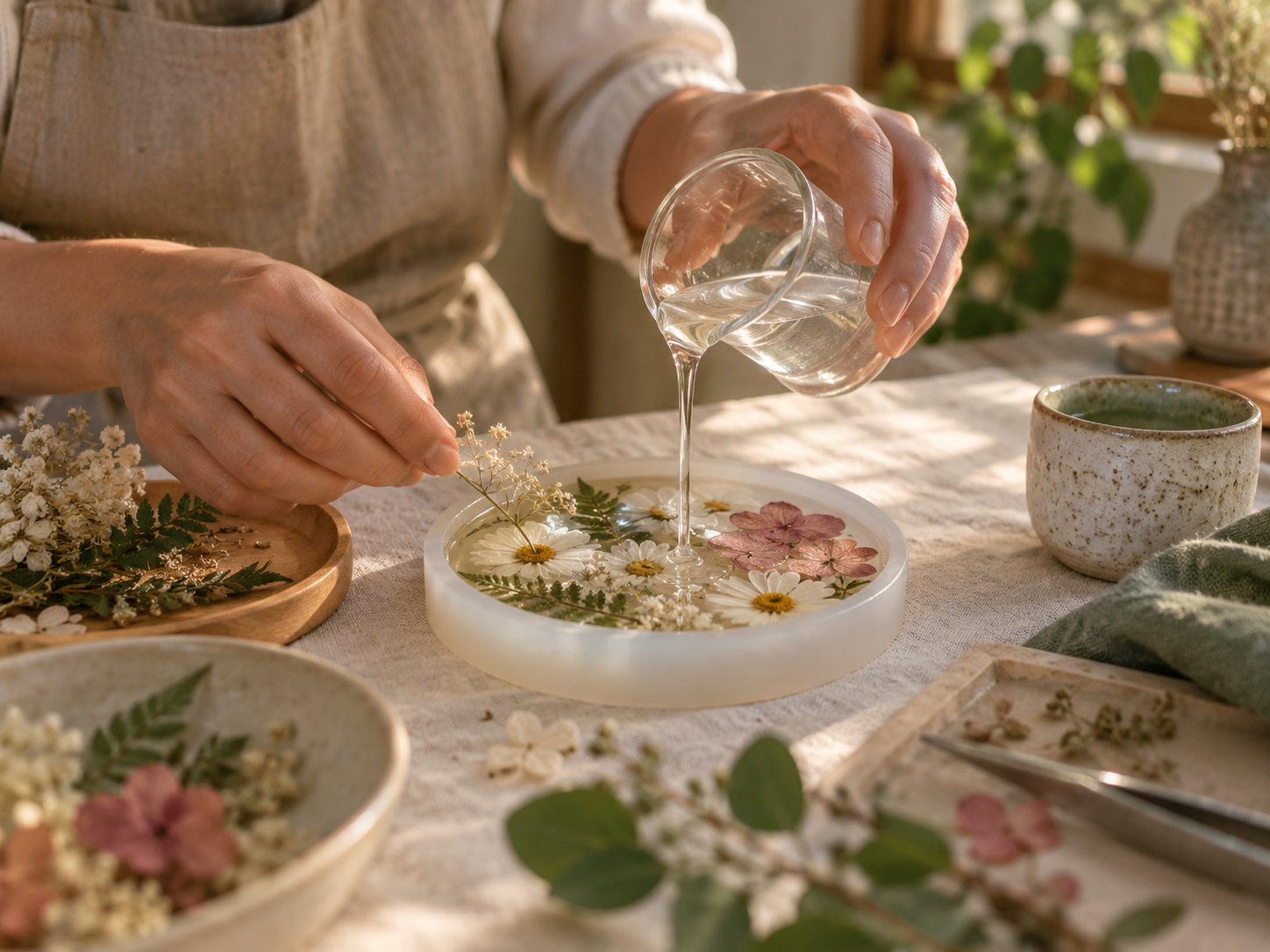 Ruhiges Gestalten mit Blumen und Epoxidharz