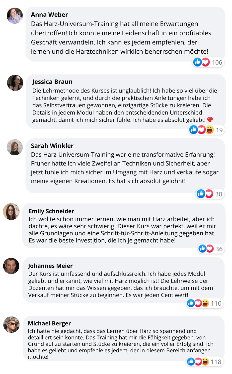 Facebook-Kommentare von Teilnehmerinnen und Teilnehmern auf Deutsch